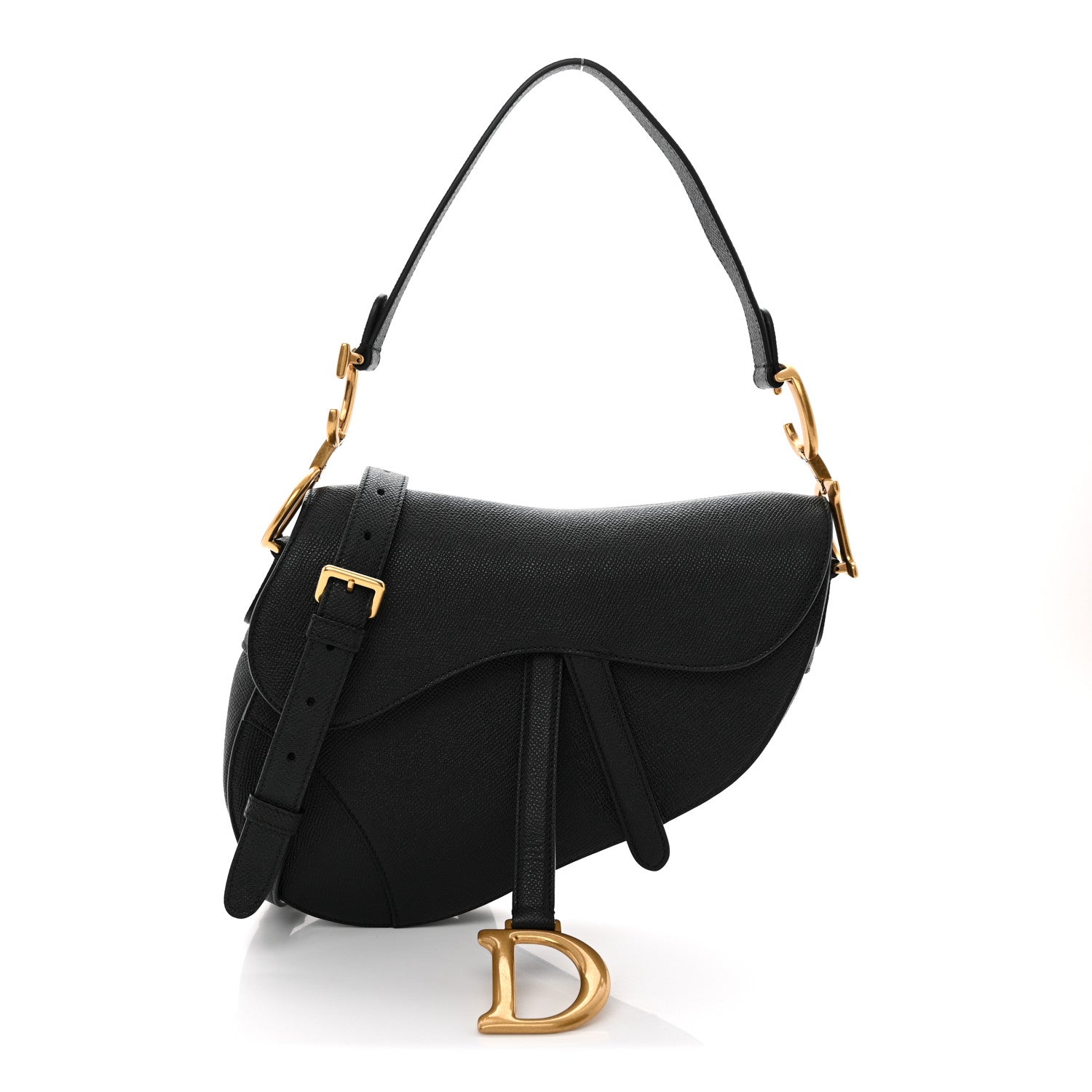 Christian Dior Grained Calfskin Saddle Bag With Strap Black 1 of 12