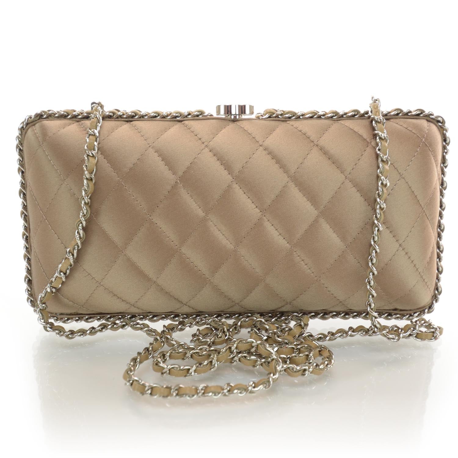 Chanel Satin Quilted Chain Around Clutch Beige 1 of 7