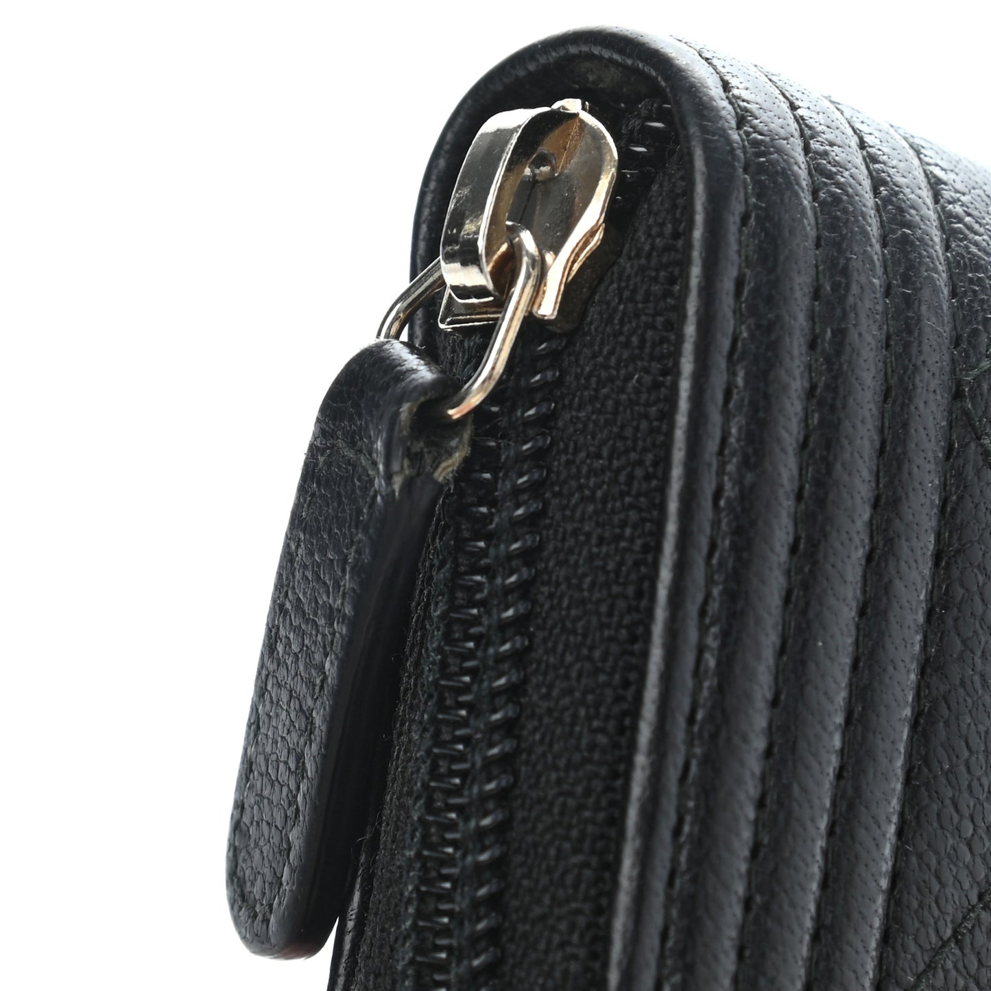 Caviar Quilted Boy Zip Around Coin Purse Wallet Black
