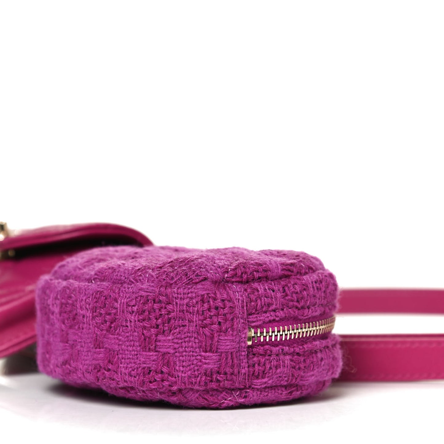 Tweed Lambskin Quilted Waist Bag With Coin Purse Fuchsia