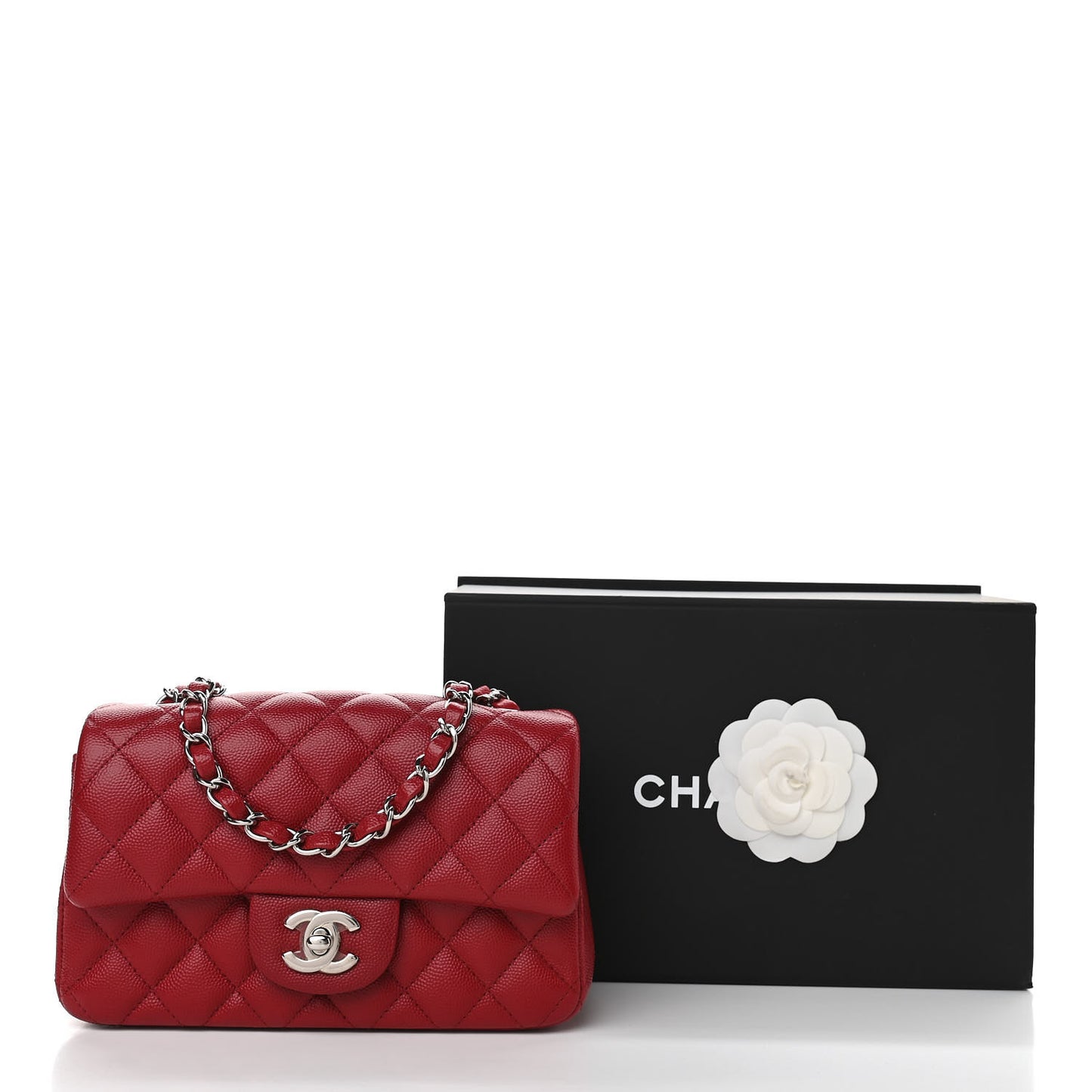 Caviar Quilted Mini Rectangular Flap Dark Red