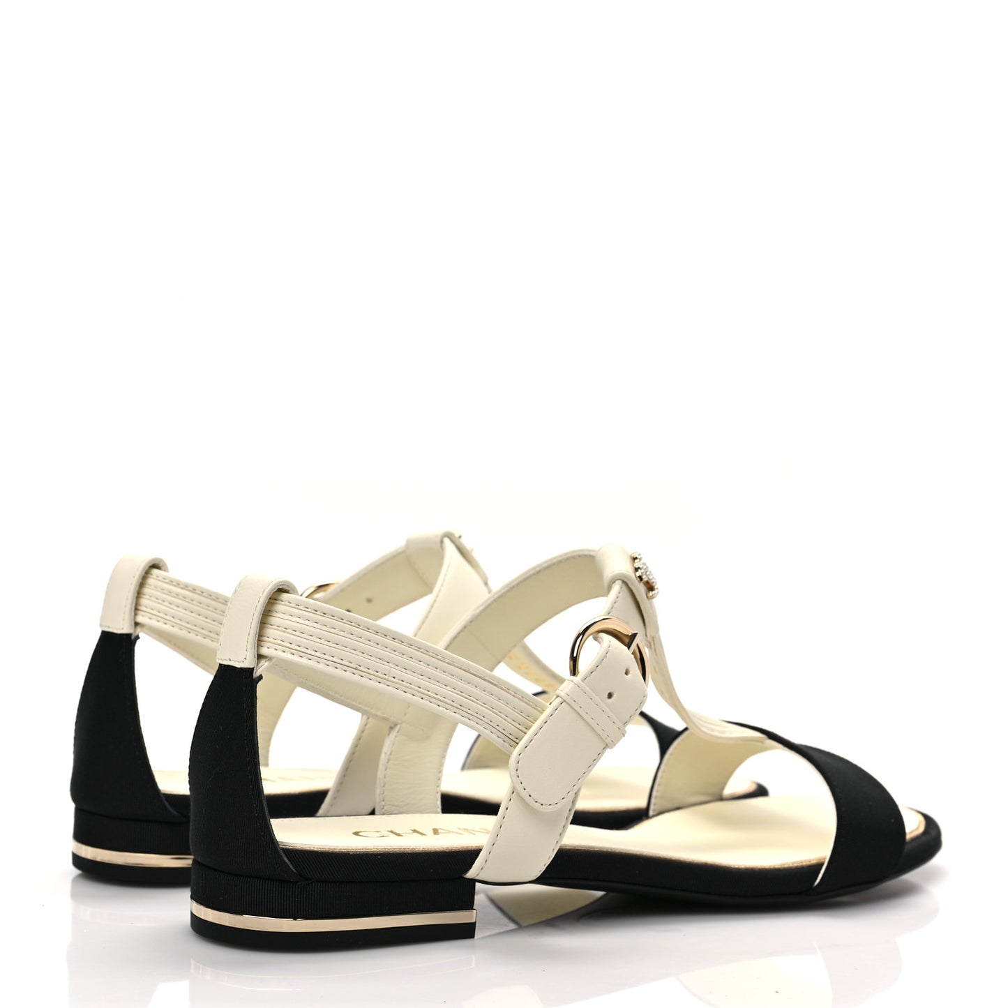 Lambskin Grosgrain CC Sandals 36 Ivory Black