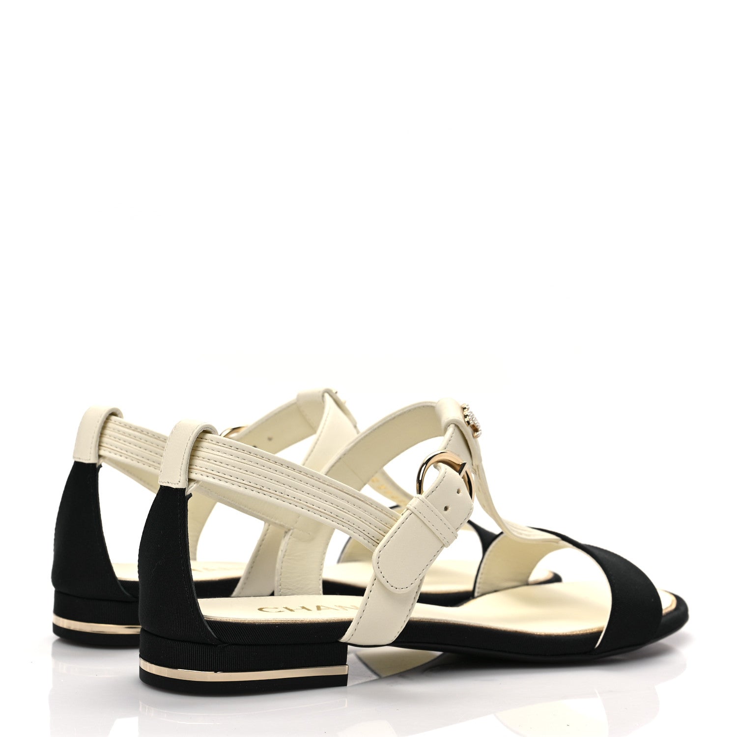 Chanel Lambskin Grosgrain CC Sandals 36 Ivory Black 4 of 8
