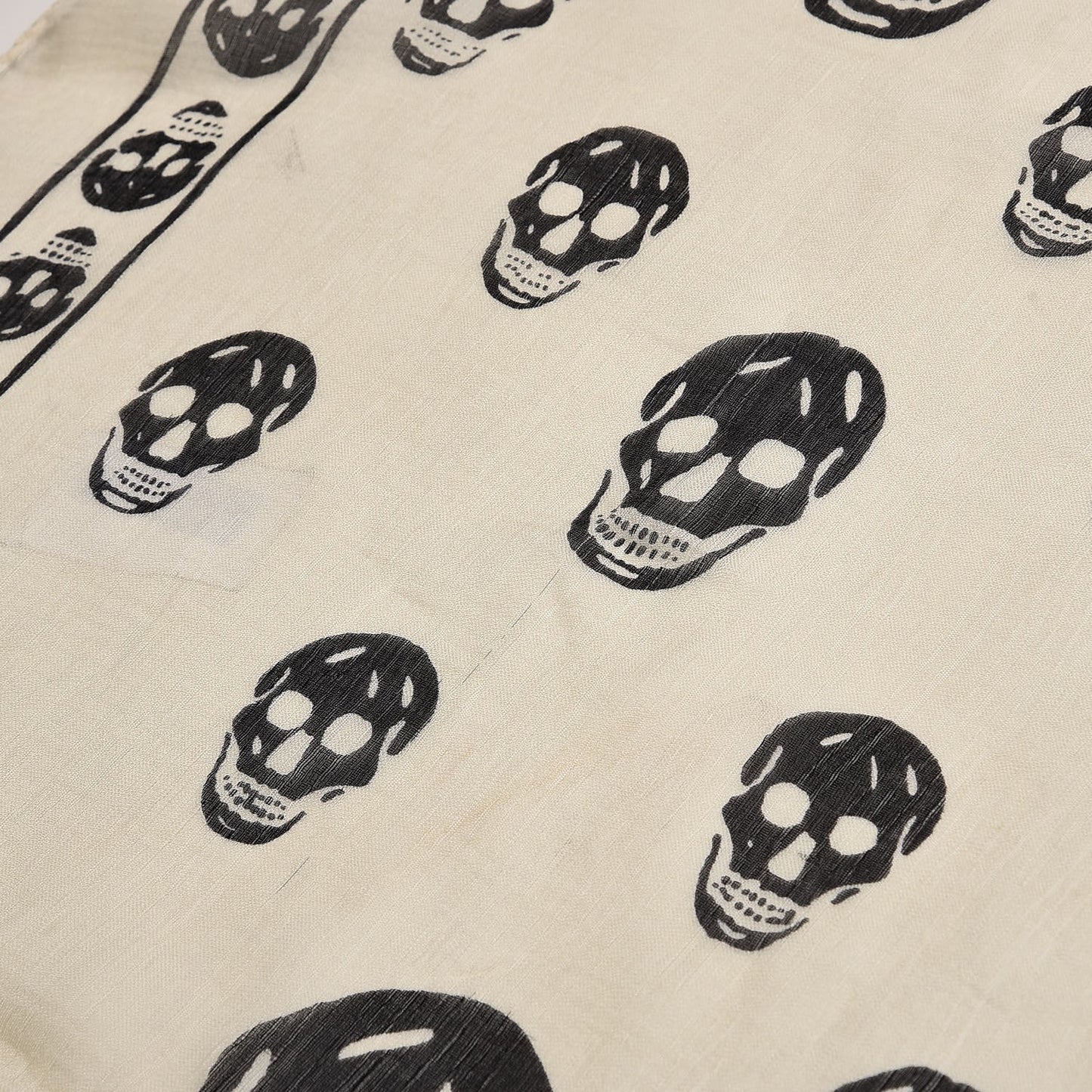 Silk Chiffon Skull Scarf Ivory Black