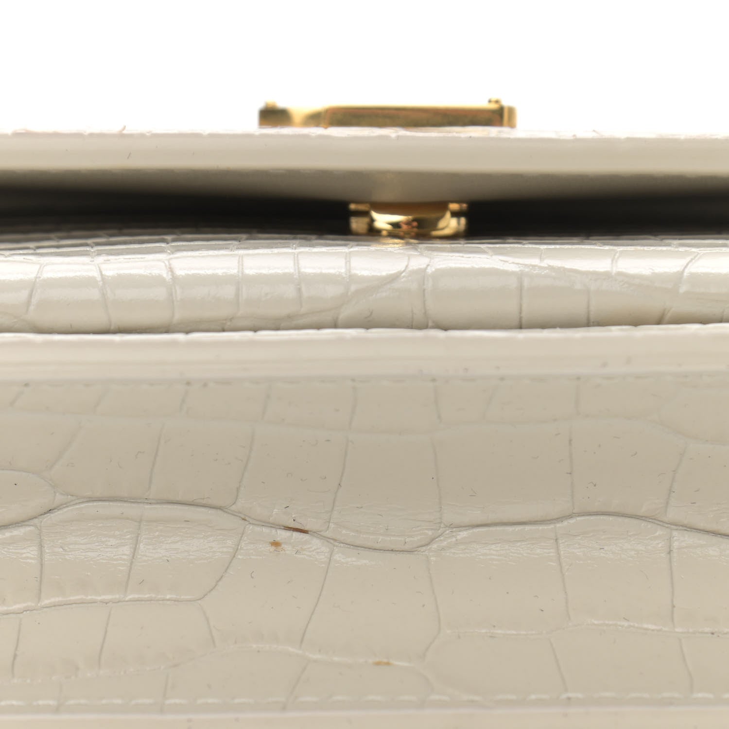 Saint Laurent Calfskin Crocodile Embossed Monogram Sunset Chain Wallet Blanc Vintage 9 of 12