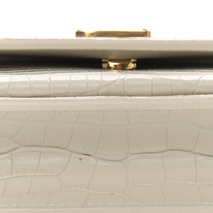 Saint Laurent Calfskin Crocodile Embossed Monogram Sunset Chain Wallet Blanc Vintage 9 of 12