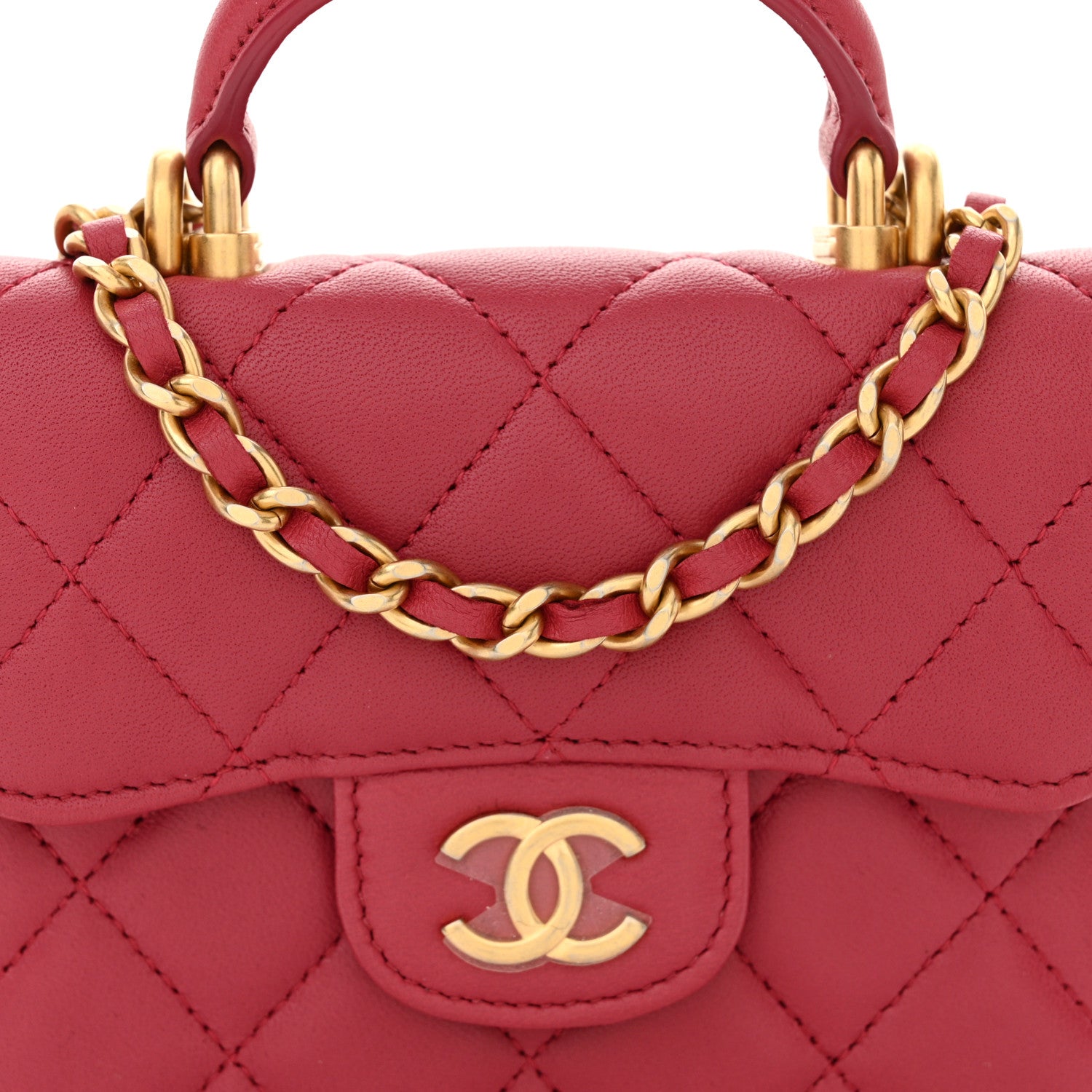 Chanel Lambskin Quilted Top Handle Flap Coin Purse With Chain Dark Pink 9 of 11