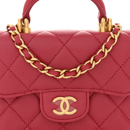 Chanel Lambskin Quilted Top Handle Flap Coin Purse With Chain Dark Pink 9 of 11
