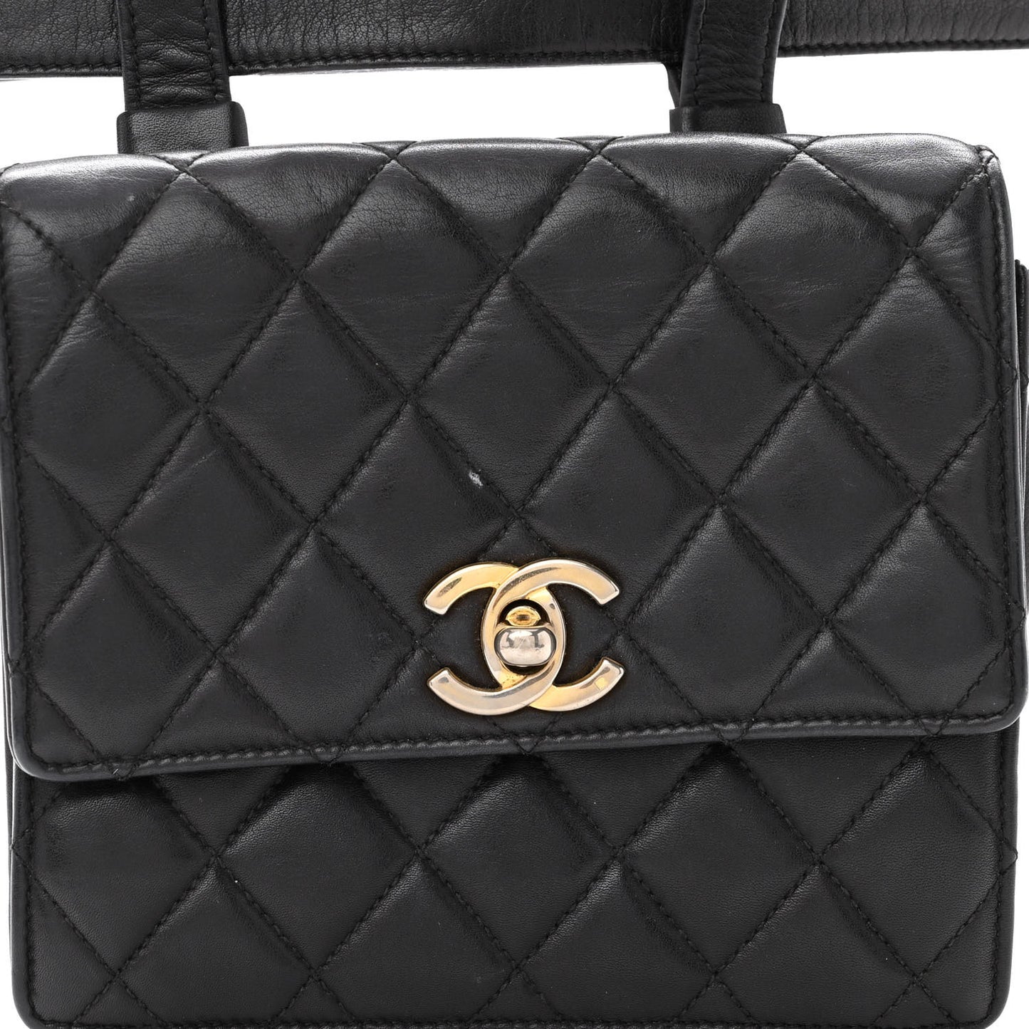 Lambskin Quilted Flap Waist Belt Bag 75 30 Black