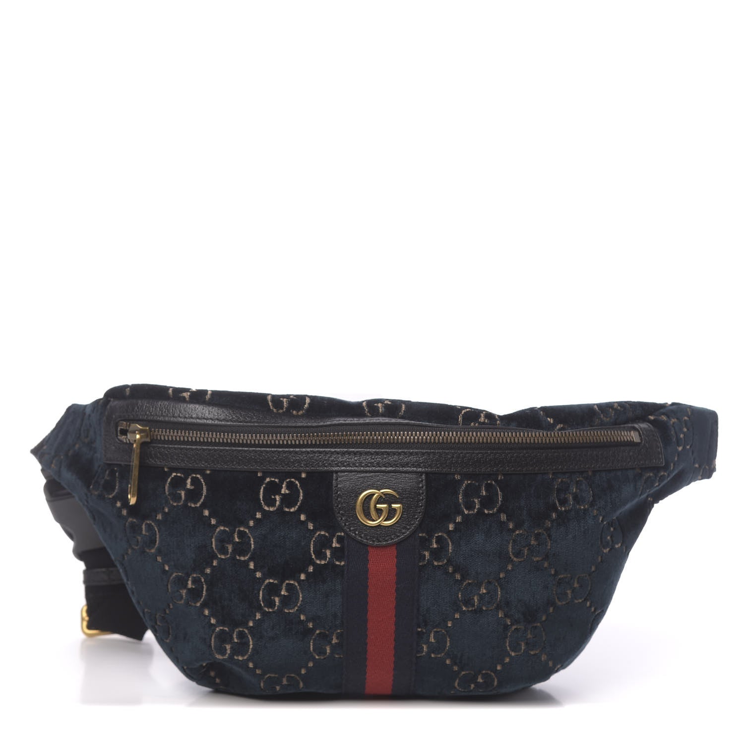 Gucci Velvet GG Monogram Web Belt Bag Blue Beige 1 of 10