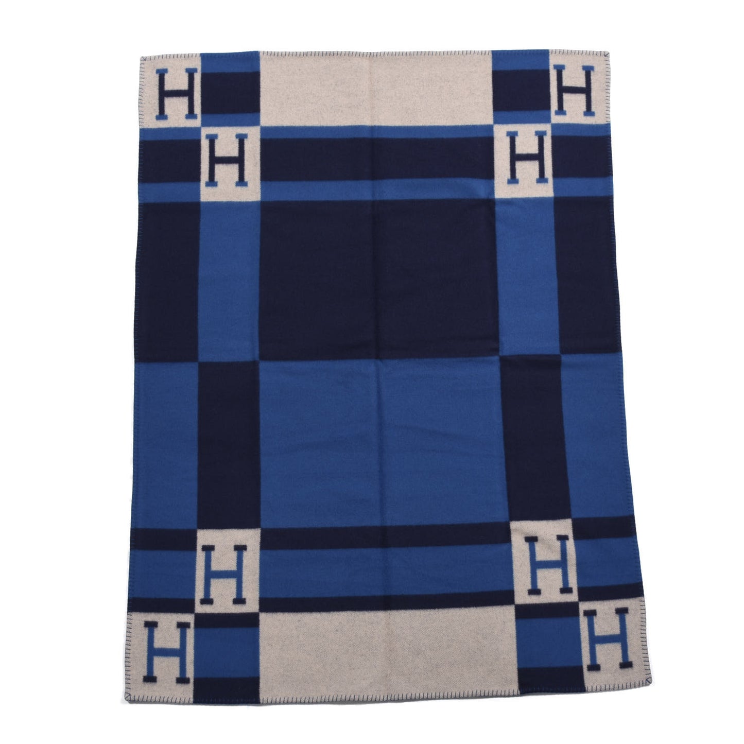 Wool Cashmere Avalon Bayadere Throw Blanket Marine