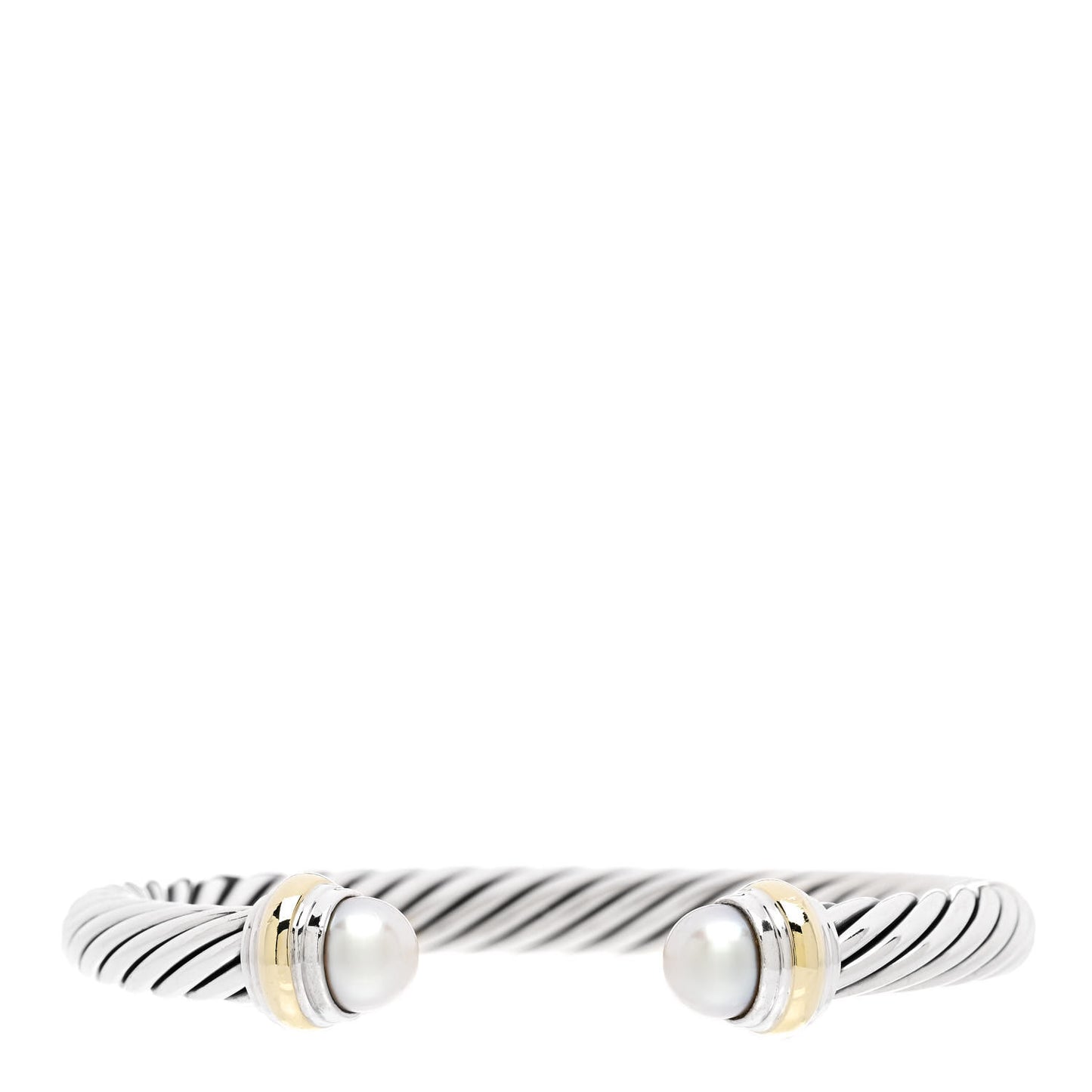 Sterling Silver 14K Yellow Gold Pearl 7mm Cable Classics Bracelet