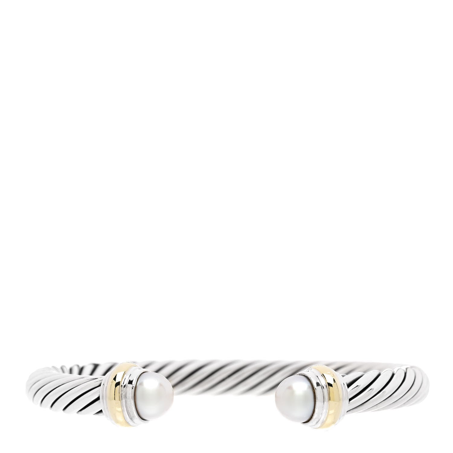 David Yurman Sterling Silver 14K Yellow Gold Pearl 7mm Cable Classics Bracelet 1 of 4
