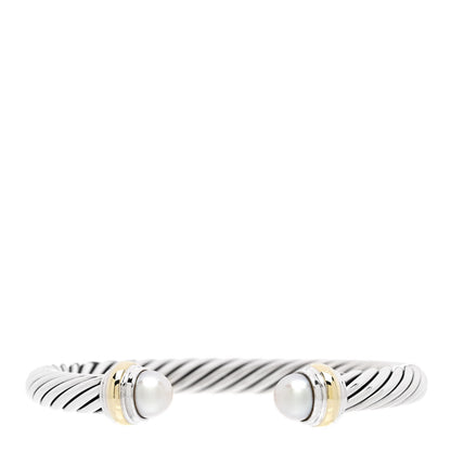 David Yurman Sterling Silver 14K Yellow Gold Pearl 7mm Cable Classics Bracelet 1 of 4