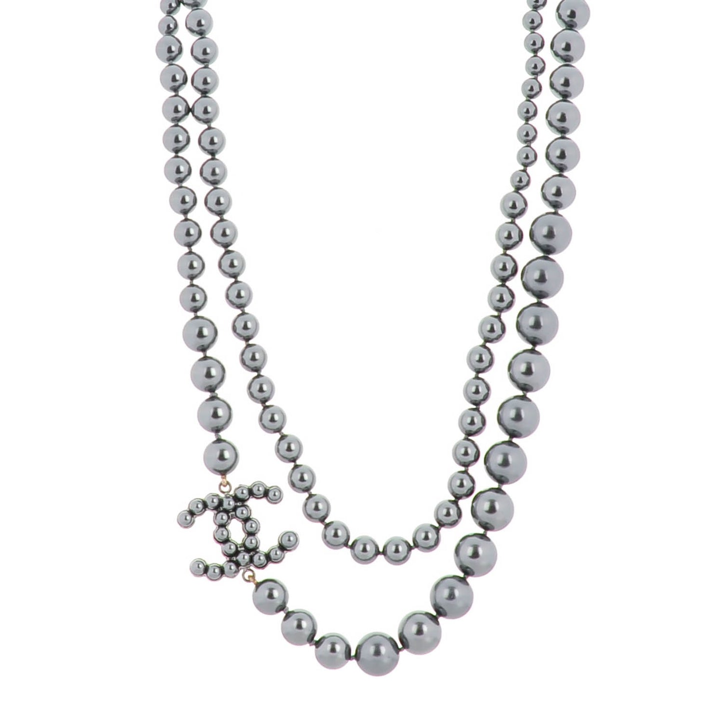 Ruthenium Beaded CC Long Necklace Black