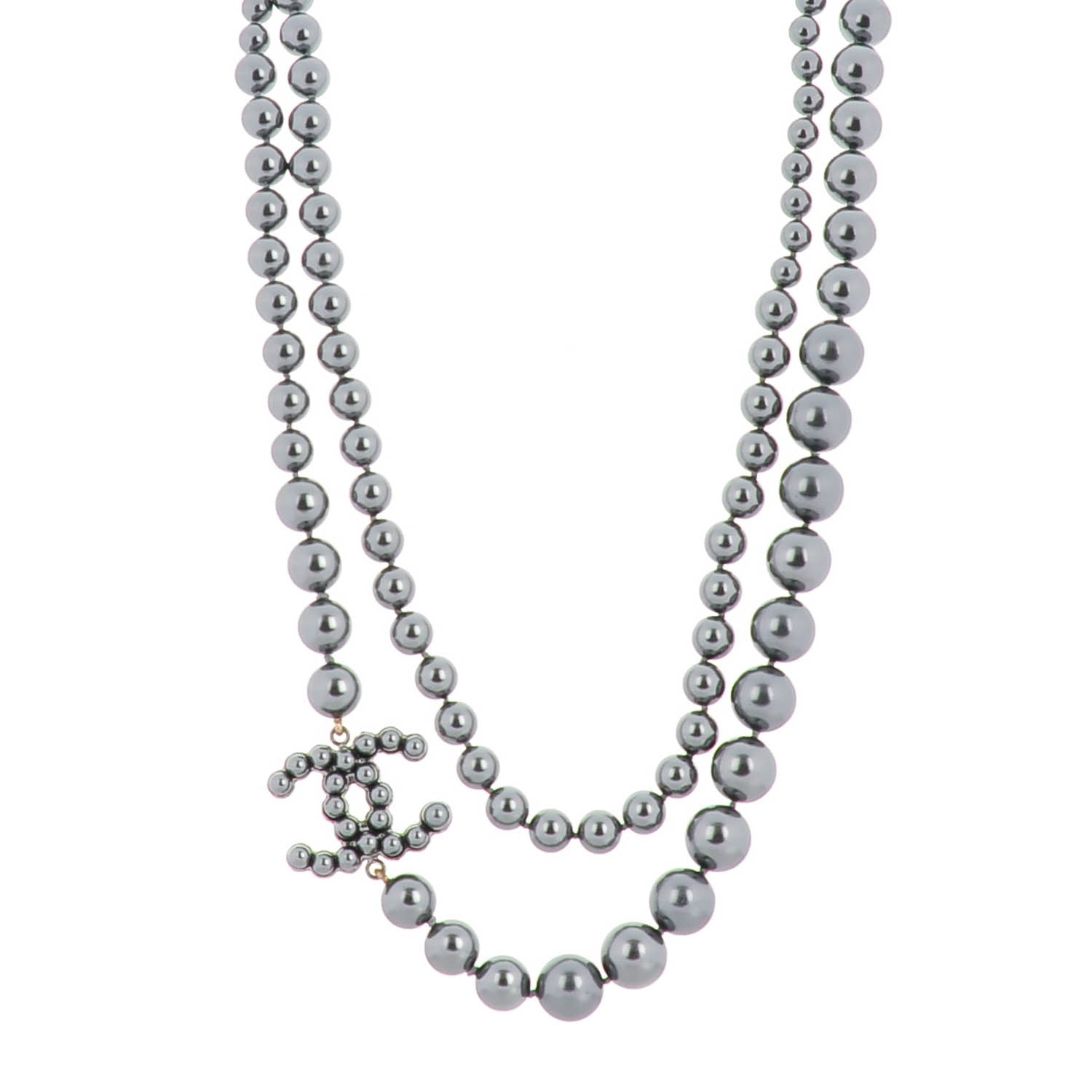 Chanel Ruthenium Beaded CC Long Necklace Black 1 of 5