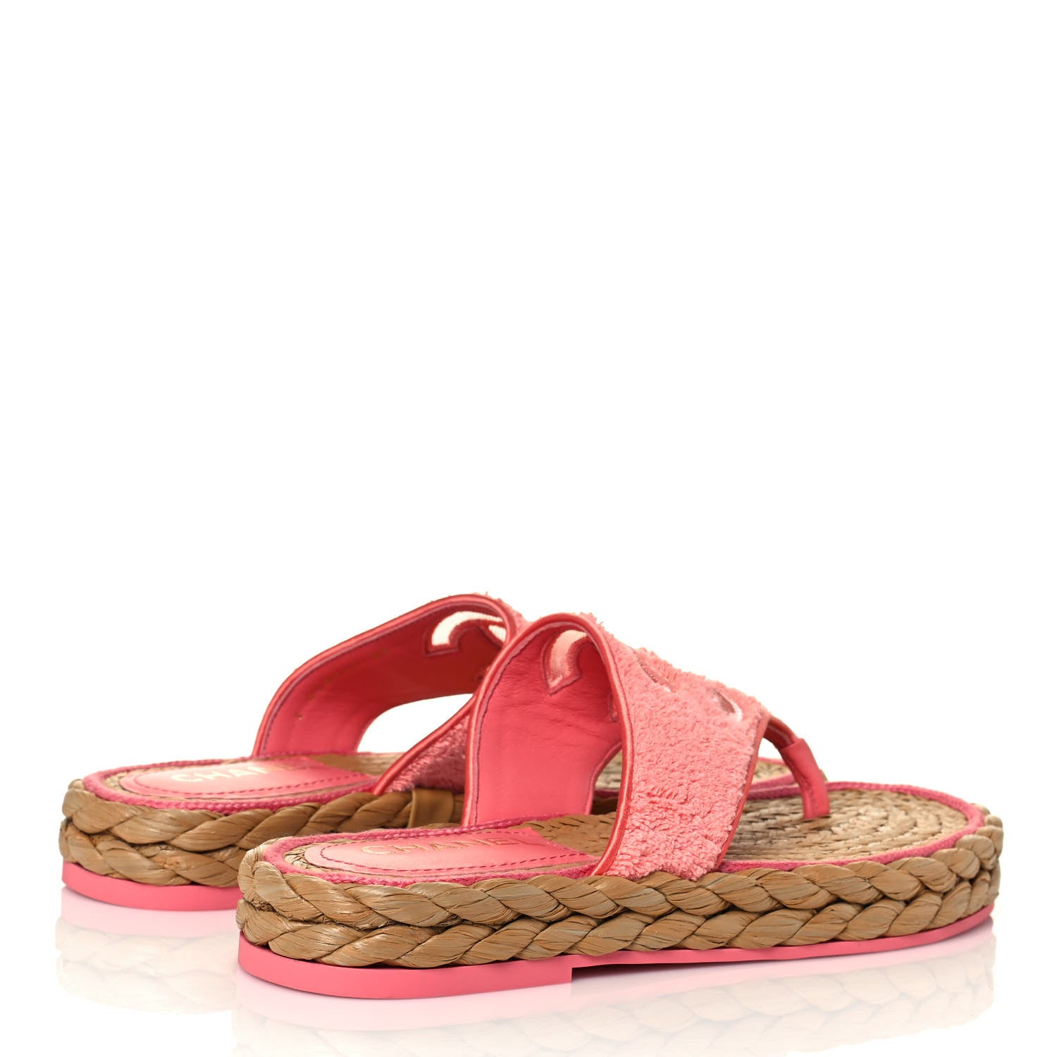 Chanel Terry Cloth Raffia CC Logo Thong Sandals 39 Pink 4 of 9