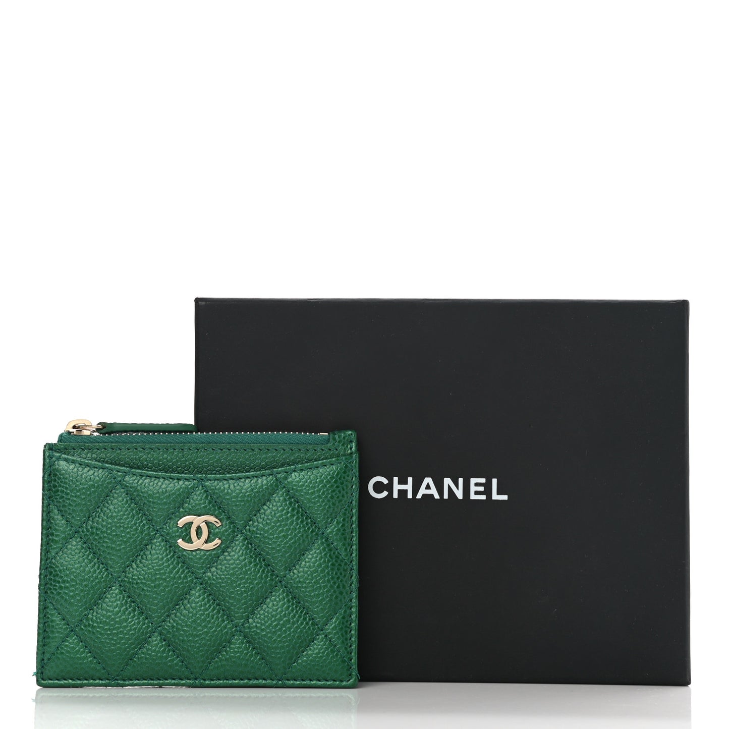 Metallic Caviar Quilted CC Zip Card Holder Green