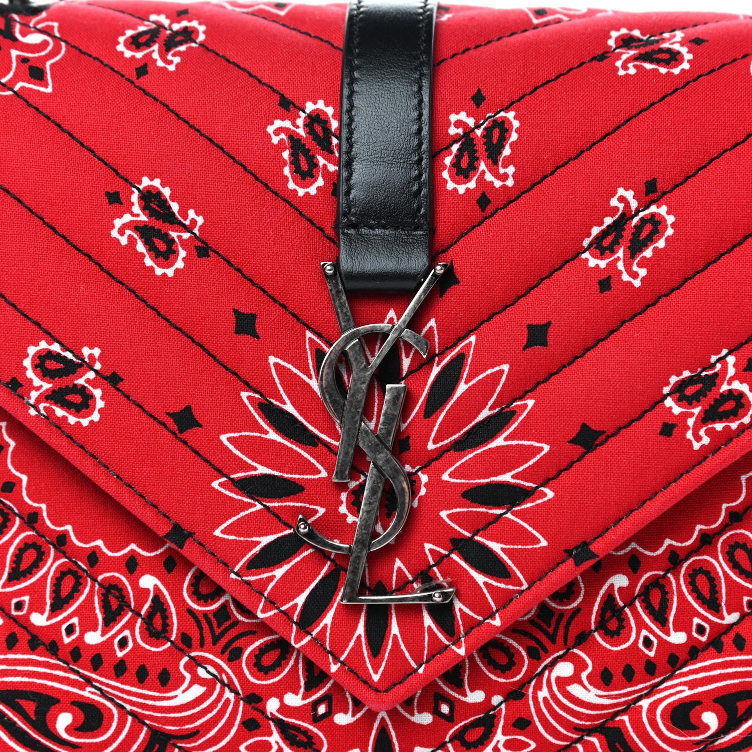 Saint Laurent Canvas Bandana Matelasse Chevron Medium College Bag Red 9 of 9