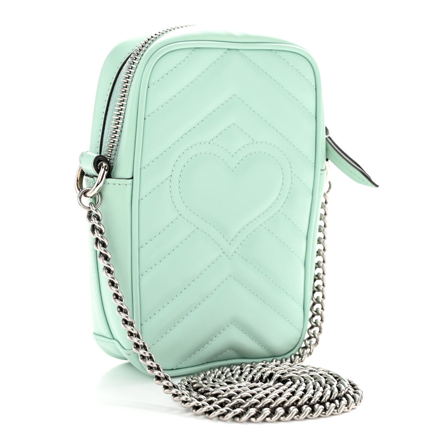 Calfskin Matelasse Mini GG Marmont Crossbody Bag Water Green