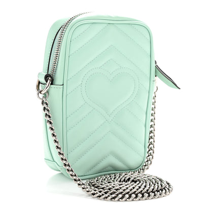 Gucci Calfskin Matelasse Mini GG Marmont Crossbody Bag Water Green 3 of 10