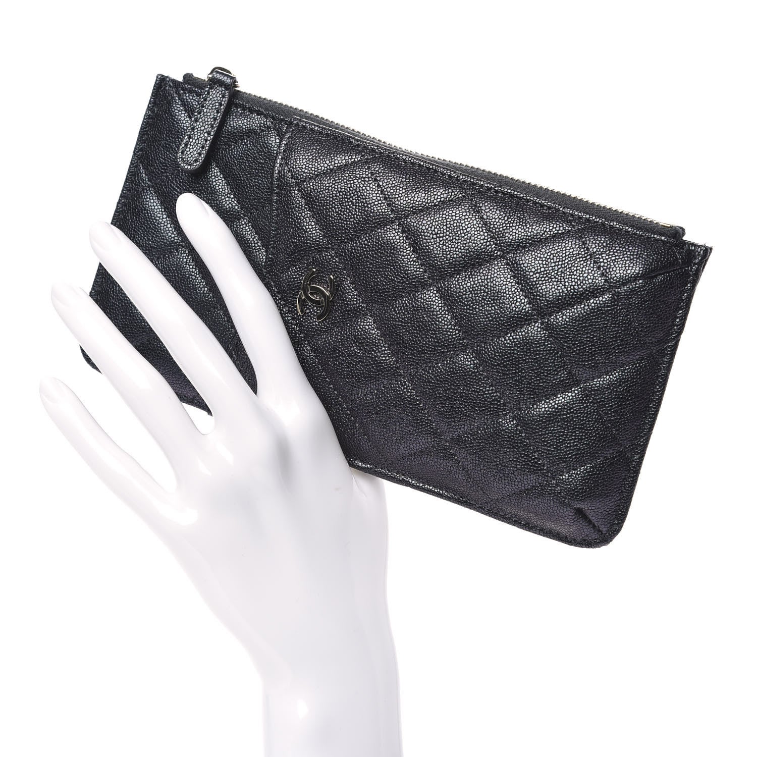 Chanel Iridescent Caviar Quilted Classic Flat Wallet Pouch Black 2 of 10