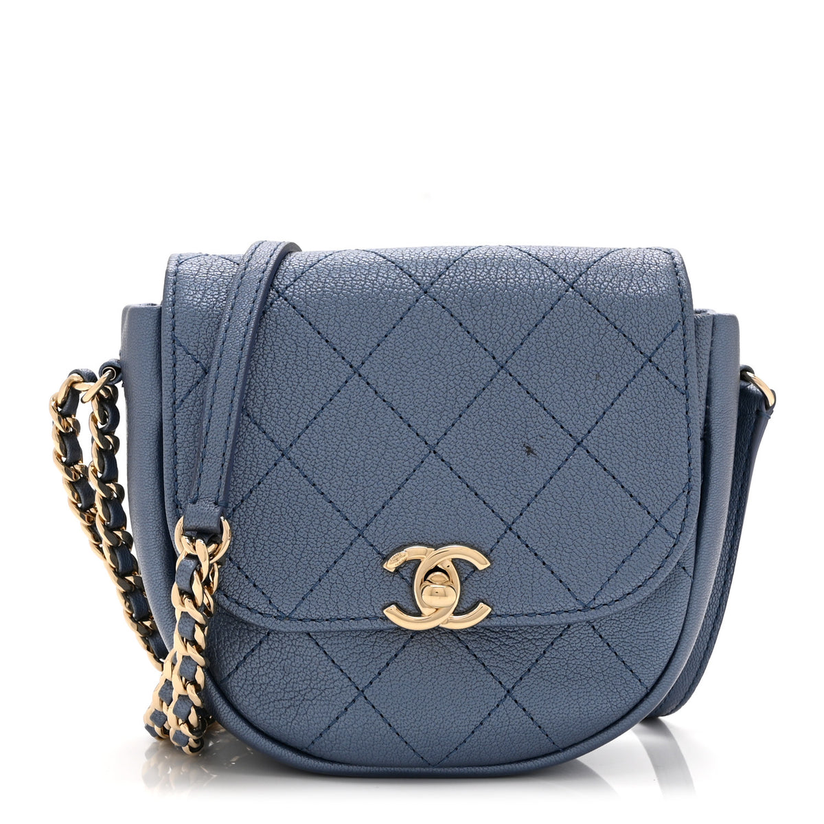 Chanel Goatskin Stitched Casual Trip Messenger Flap Blue 1 of 10