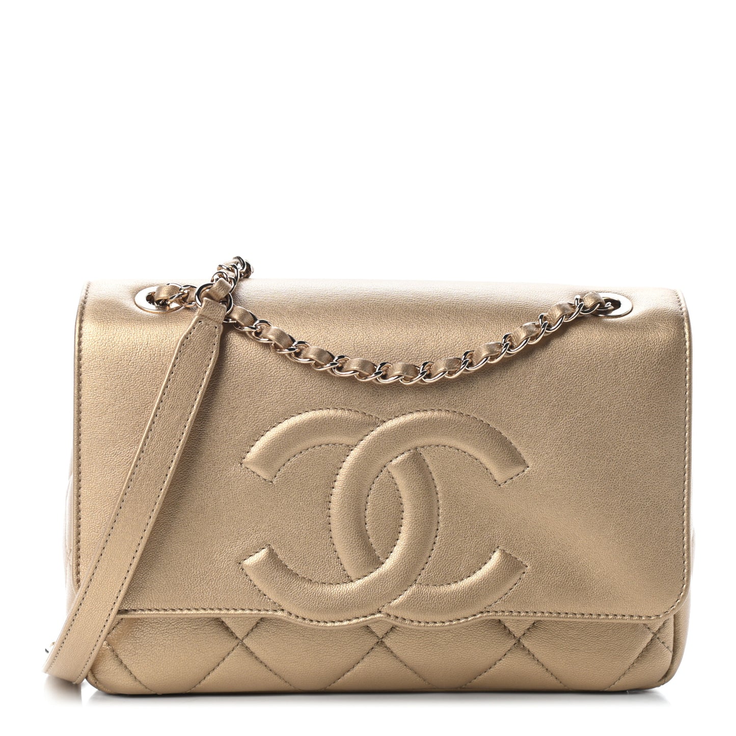 Metallic Lambskin Quilted Timeless CC Flap Gold