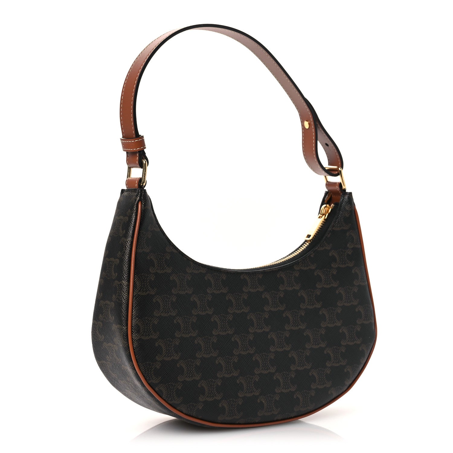 Celine Triomphe Canvas Calfskin Ava Shoulder Bag Tan 3 of 13