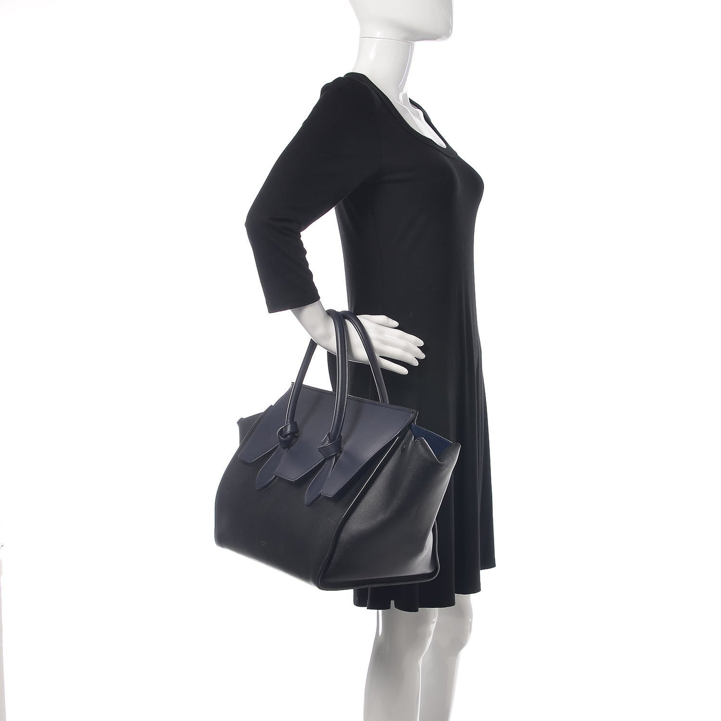 Smooth Calfskin Large Bi-Color Tie Knot Tote Black Navy