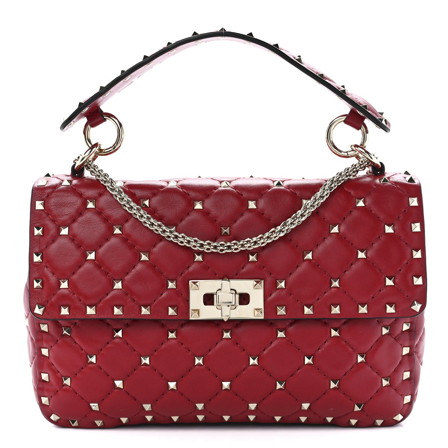 Nappa Medium Rockstud Spike Shoulder Bag Rosso Valentino