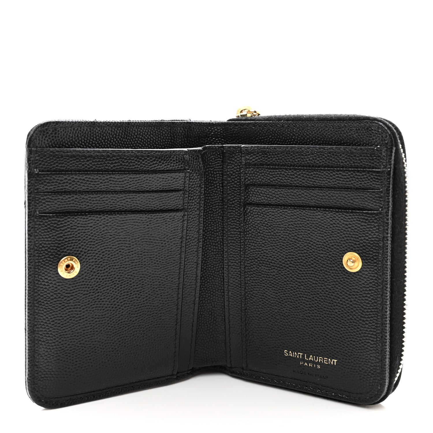 Saint Laurent Grain De Poudre Matelasse Chevron Monogram Compact Zip Around Wallet Black 6 of 9