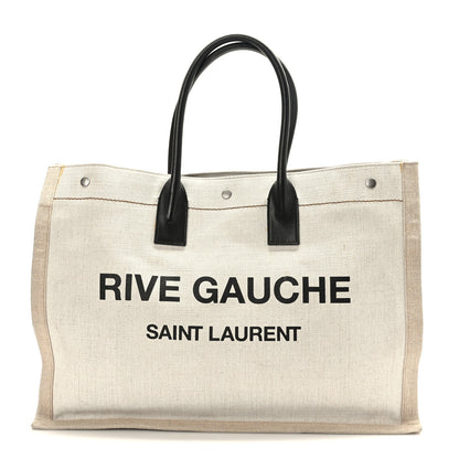 Saint Laurent Linen Calfskin Rive Gauche Tote Optic White 1 of 9