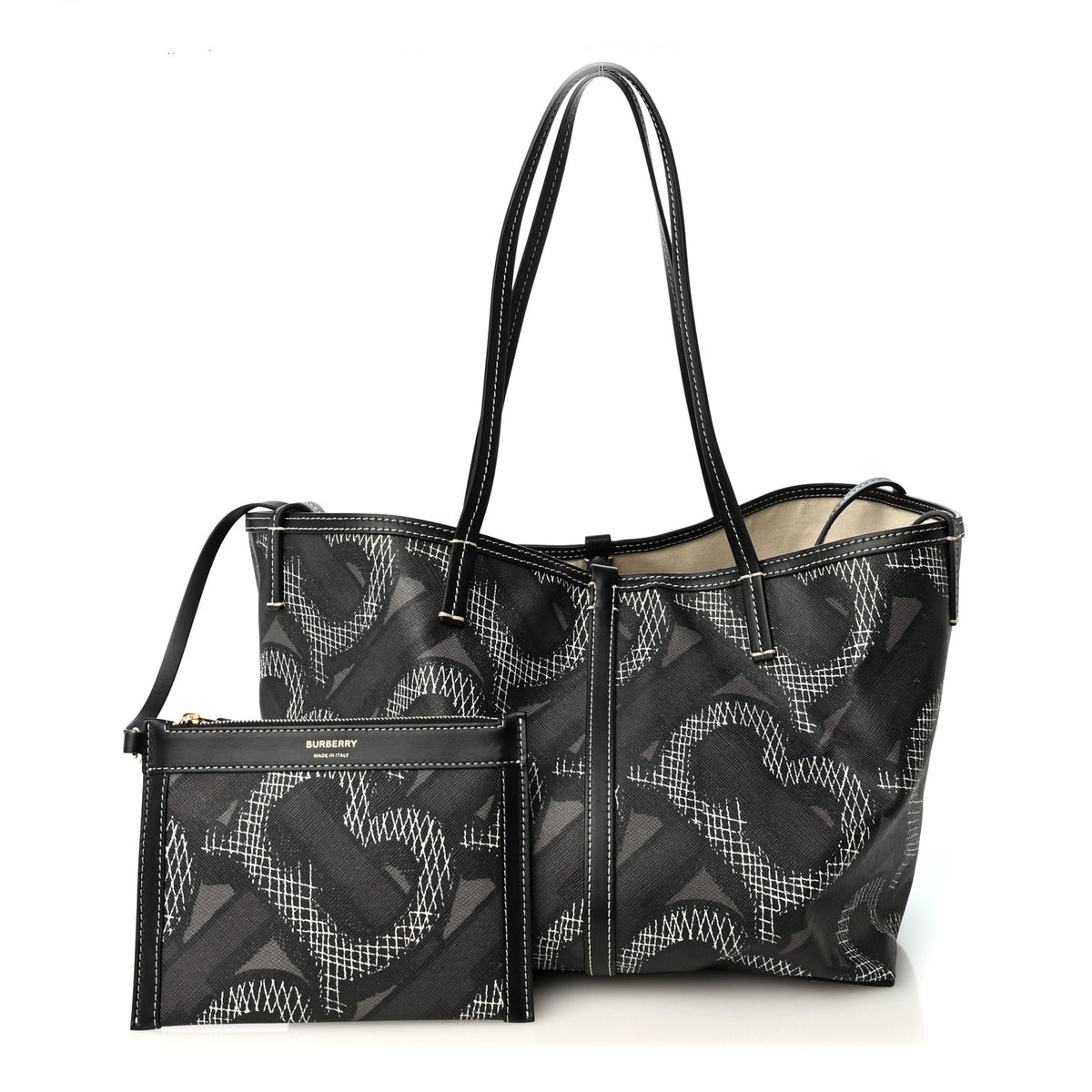 Burberry E-Canvas Calfskin Monogram TB Beach Tote  Graphite 3 of 11