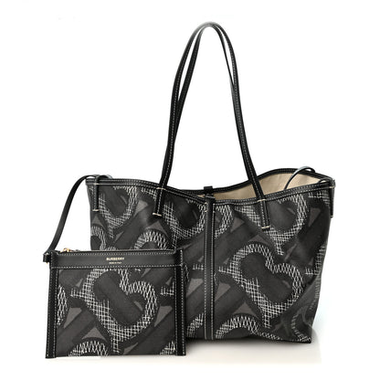 Burberry E-Canvas Calfskin Monogram TB Beach Tote  Graphite 3 of 11