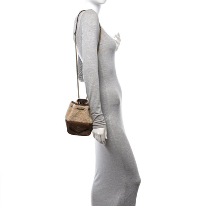 Saint Laurent Shearling Suede Monogram Joe Nano Bucket Bag Dark Cigar Natural Beige 2 of 10