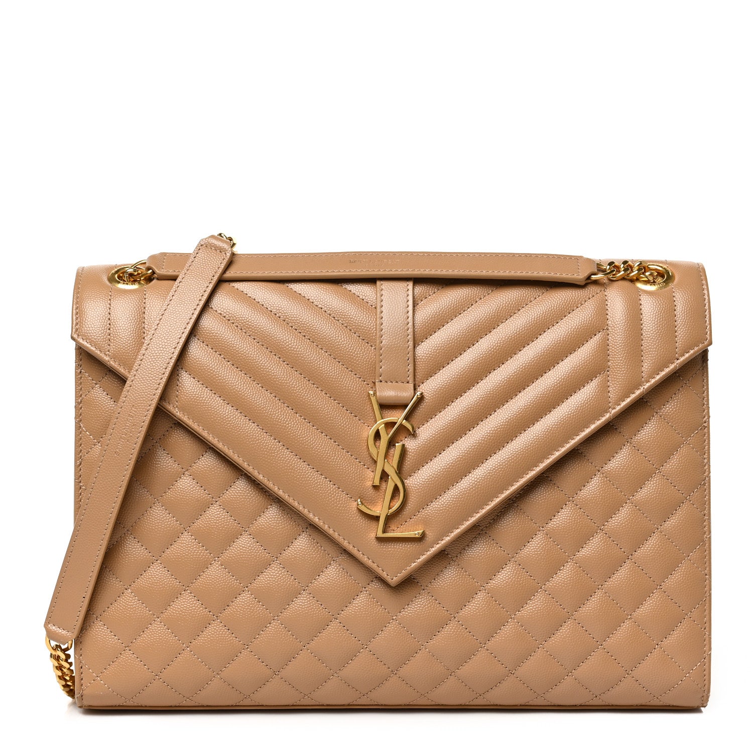 Saint Laurent Grain De Poudre Large Tri-Quilt Monogram Satchel Dark Beige 2 of 22