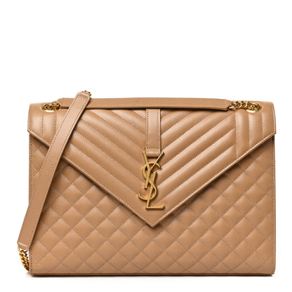 Saint Laurent Grain De Poudre Large Tri-Quilt Monogram Satchel Dark Beige 2 of 22