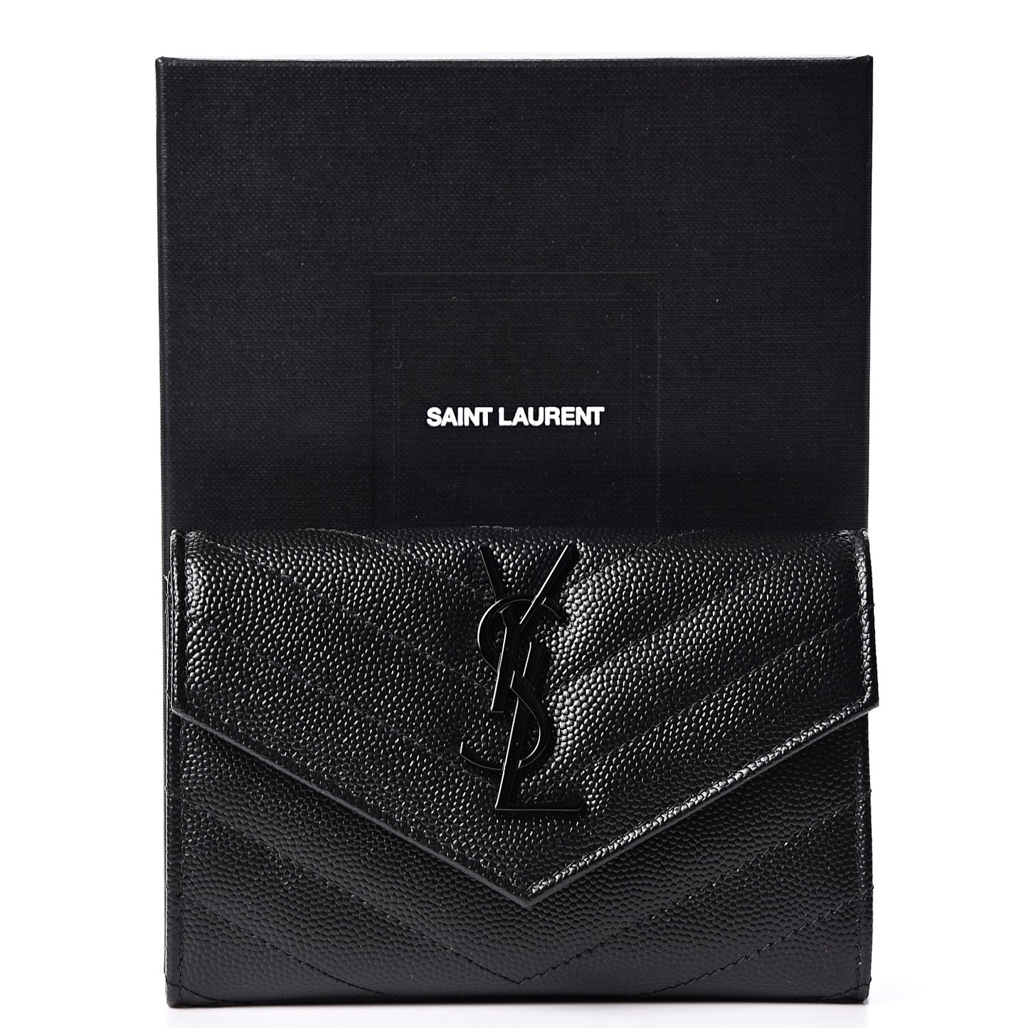Grain De Poudre Matelasse Chevron Small Monogram Envelope Wallet Black