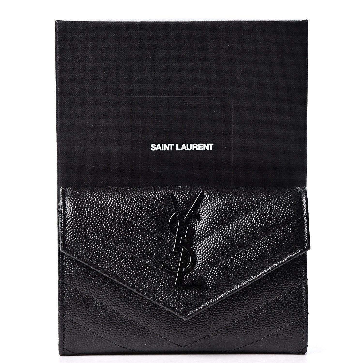 Saint Laurent Grain De Poudre Matelasse Chevron Small Monogram Envelope Wallet Black 8 of 8