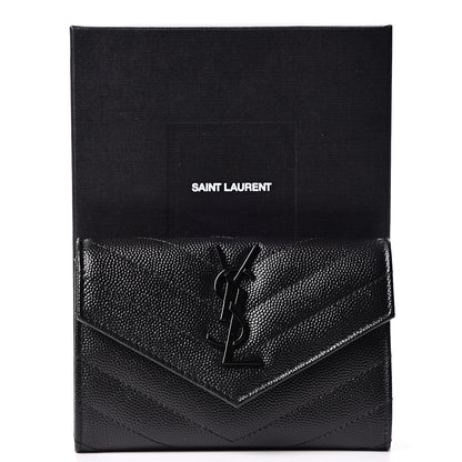Saint Laurent Grain De Poudre Matelasse Chevron Small Monogram Envelope Wallet Black 8 of 8