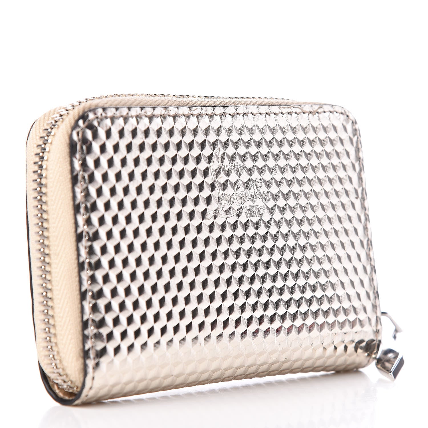 Christian Louboutin Metallic Glitter Spikes Panettone Coin Purse Silver 3 of 7
