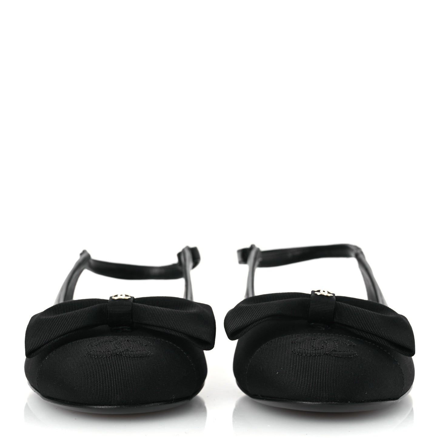 Lambskin Grosgrain Bow Cap Toe CC Slingback Flats 36 Black