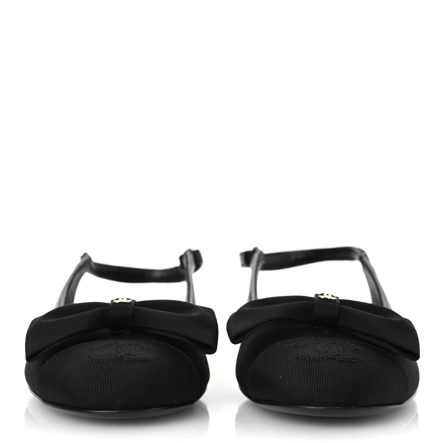 Chanel Lambskin Grosgrain Bow Cap Toe CC Slingback Flats 36 Black 3 of 11