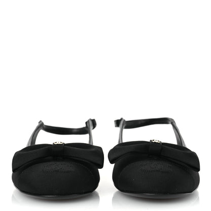 Chanel Lambskin Grosgrain Bow Cap Toe CC Slingback Flats 36 Black 3 of 11