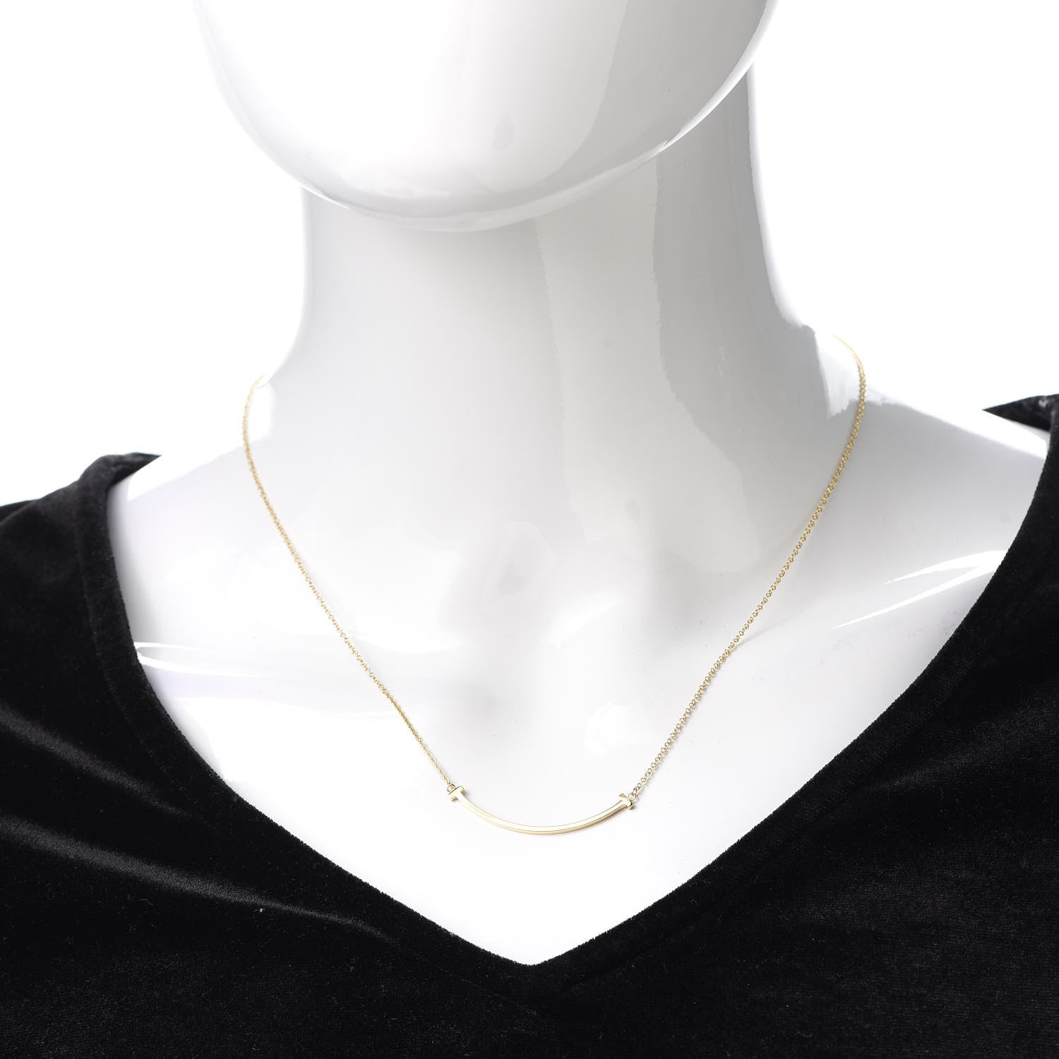 Tiffany 18K Yellow Gold Small T Smile Pendant Necklace 2 of 6