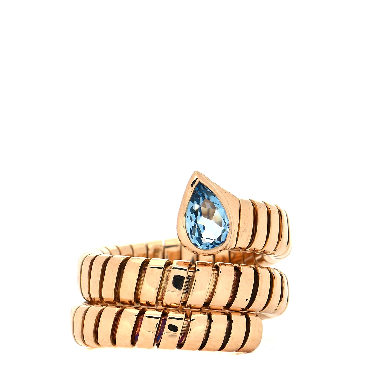 Bulgari 18K Yellow Gold Blue Topaz Tubogas Ring 52 6 1 of 5