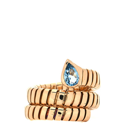 Bulgari 18K Yellow Gold Blue Topaz Tubogas Ring 52 6 1 of 5