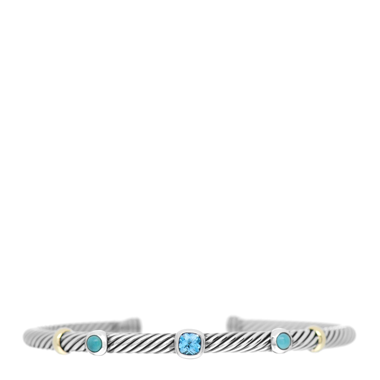David Yurman Sterling Silver 18K Yellow Gold Blue Topaz Turquoise 4mm Renaissance Bracelet 1 of 3