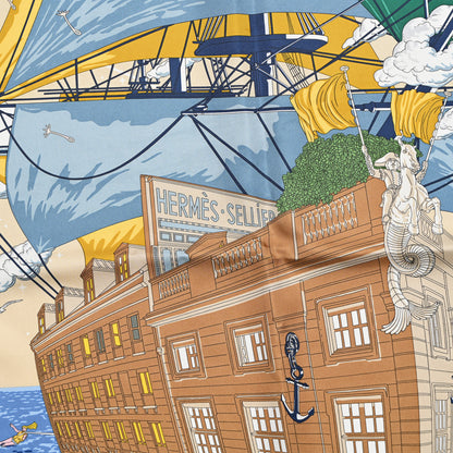 Hermes Silk Flagship Scarf 90 Emeraude Bleu Jean 2 of 5